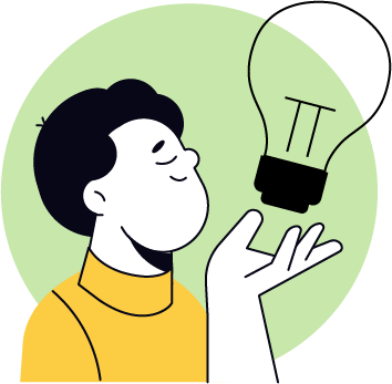 Illustration einer Person, die eine Glühbirne in der Hand hält