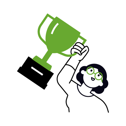 Illustration einer Person die einen Pokal in die Höhe hält