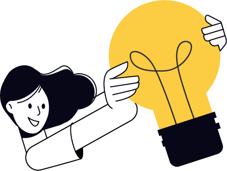 Illustration einer Person die eine gelbe Glühbirne in die Höhe hält